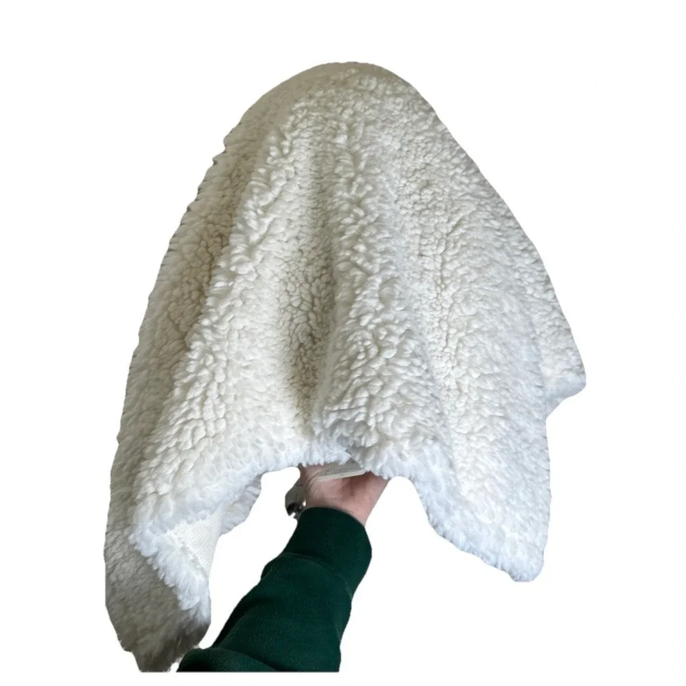 NEW Halloween Pottery Barn Gus The‎ Ghost Pillow holding Pumpkin White Sherpa PB